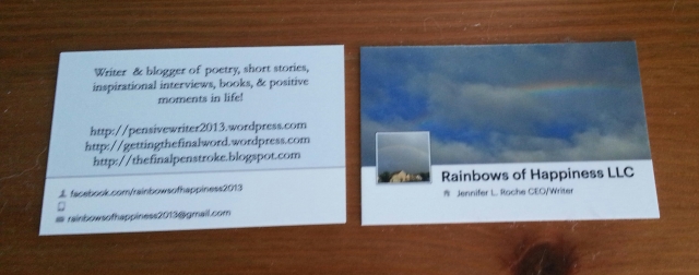 My new business cards arrived today courtesy of moo.com. I used one of my own personal photos for the front and love the final results!